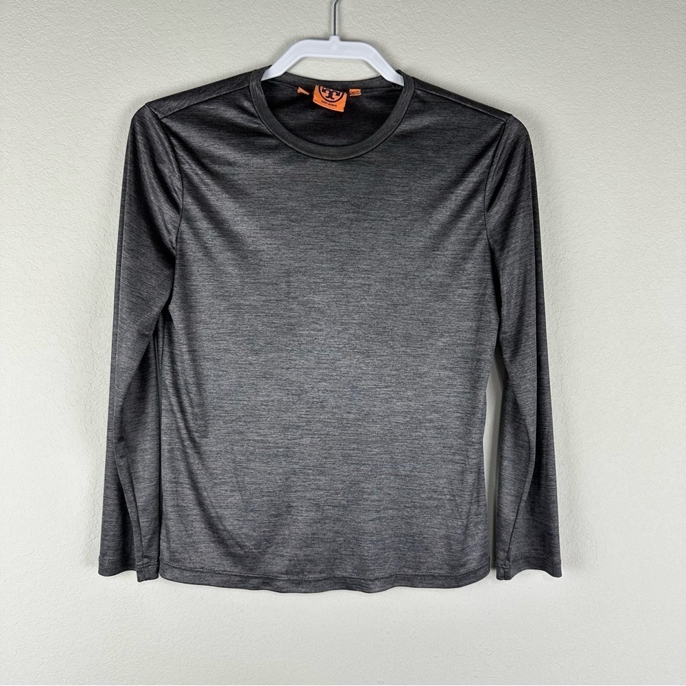 Tory Burch Metallic Gray Silver Performance Casual Luxury Long Sleeve Top XS